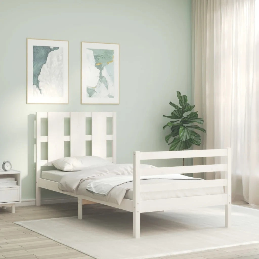 Giroletto con Testiera-Struttura Letto con testiera Bianco 90x200 cm in Legno Massello 508592