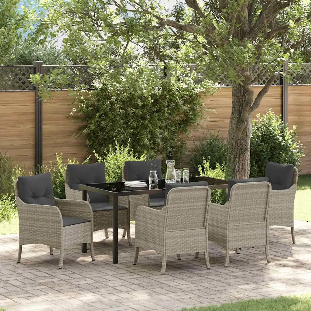 Set da Pranzo per Giardino 7 pcs Grigio chiaro polyrattan 3380187