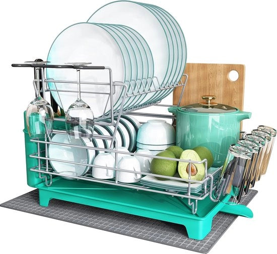 Aria di Drenaggio 2 Livelli - Aria di Drenaggio in Acciaio Inossidabile con Serbatoio di Lascito e Flessibile Drenaggio, Aria di Drenaggio con Supporto per Lame e Supporto per Calici da Vino, Modello 2 Livelli