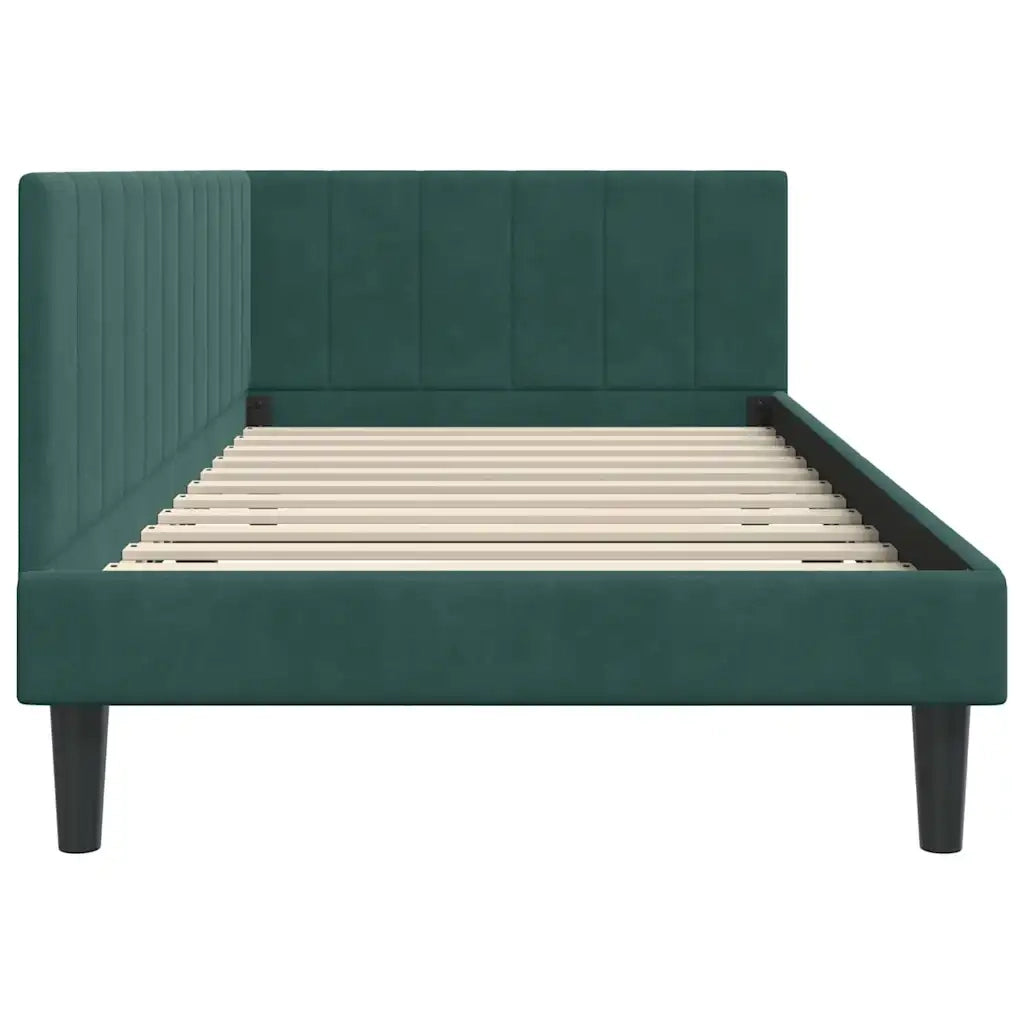 Cornice del letto ad angolo Verde Scuro 90 cm x 200 cm Velluto