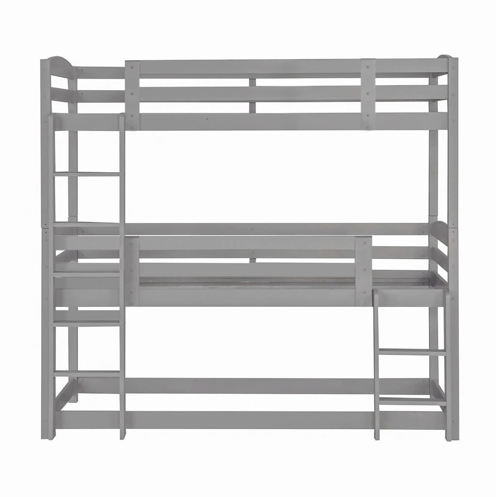 Letto a castello a tre posti 90x200 cm con due scale in legno grigio