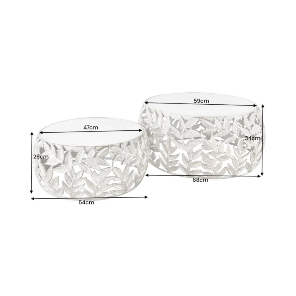 Set di 2 tavolini METRIX argentati con piano in marmo - Tavolini con design a motivo fogliame