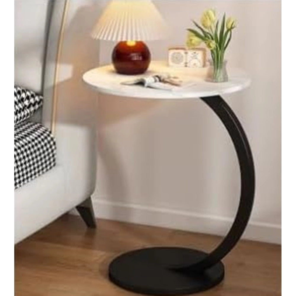 Trade Shop - Tavolino Laterale A Forma Di C Moderno Elegante Per Soggiorno Salotto Divano Camera - Bianco E Nero