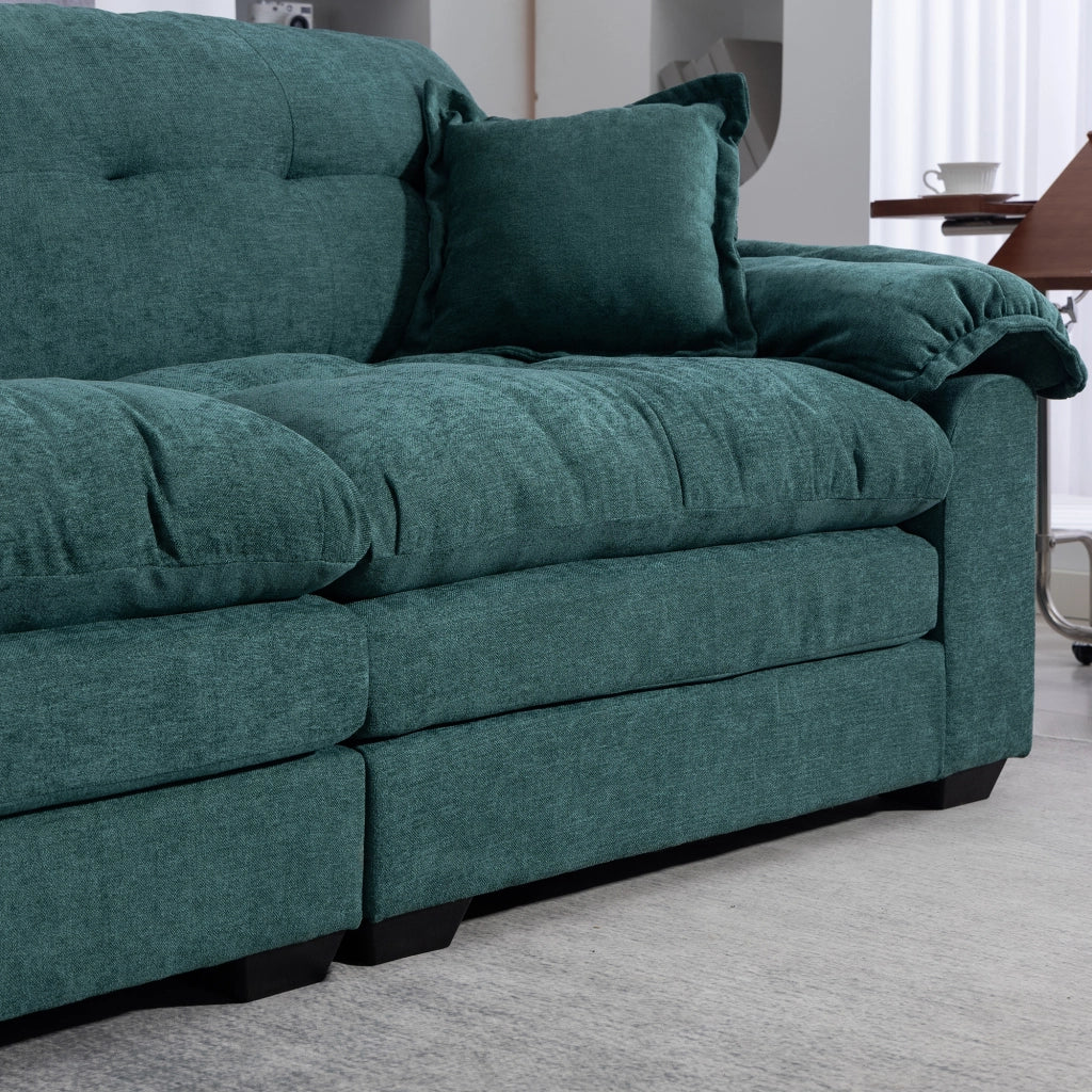 Divano set 2 pezzi in ciniglia con seduta profonda e cuscini decorativi per soggiorno e ufficio verde