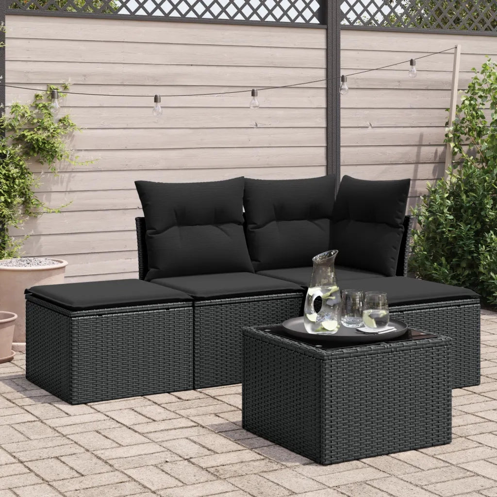 Set Divani da Giardino 5 pz con Cuscini in Polyrattan Nero
