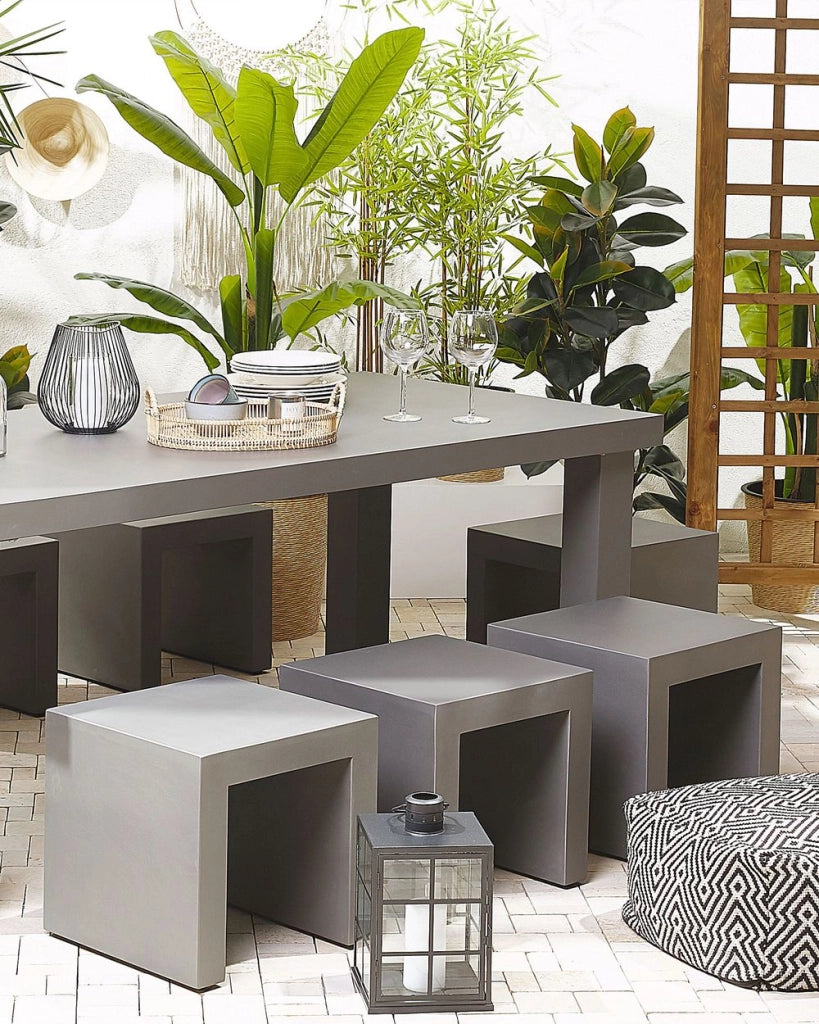 Set di 2 sgabelli da giardino grigio cemento da giardino moderno industriale