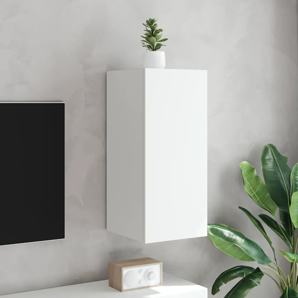 Mobile TV a Parete con Luci LED-Mobile TV a Muro Bianco 30,5x35x70 cm