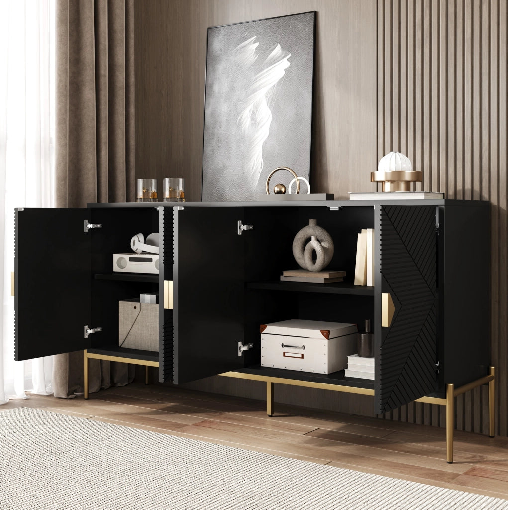 Sideboard nero con 4 ante geometriche 162x40x80 cm