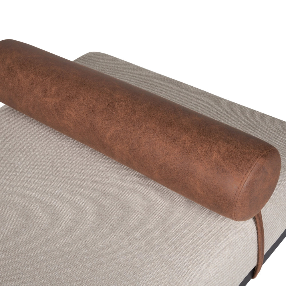 Chaise longue in lino sintetico ecopelle beige e marrone con gambe nere in ferro stile elegante