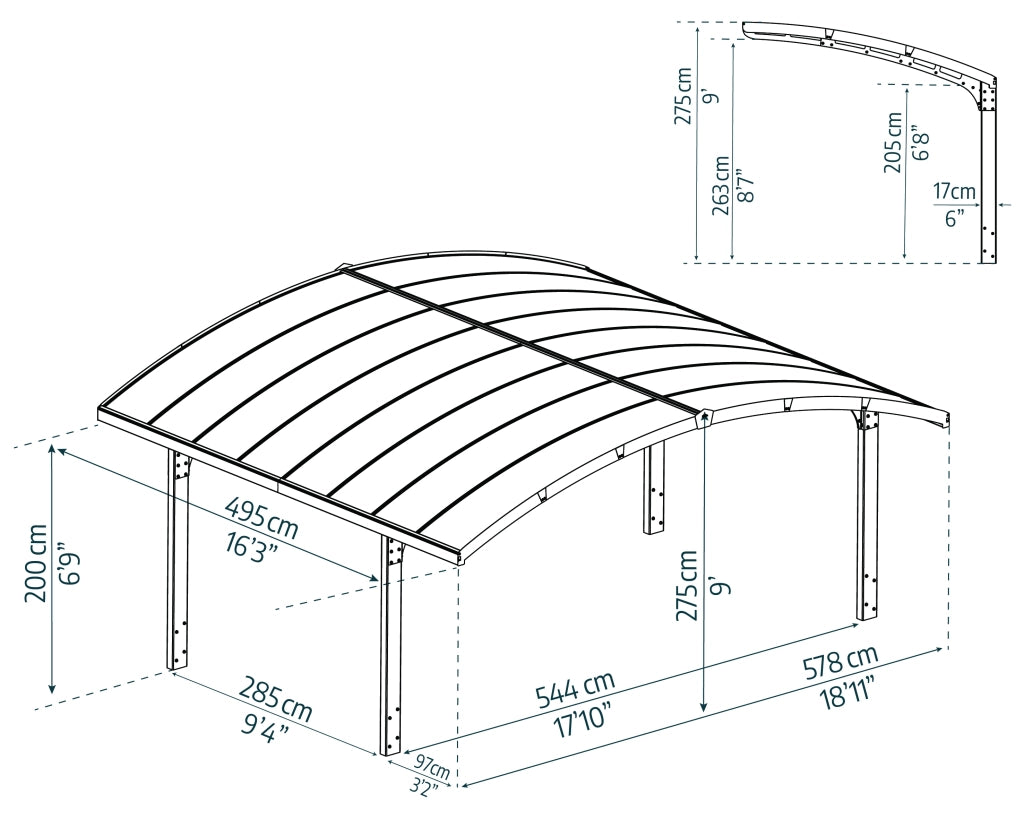Carport Doppio in Alluminio Arizona Wave 6 X 5   m