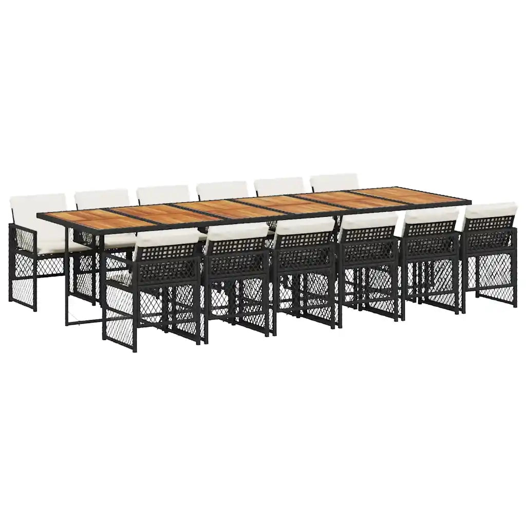 Set da Pranzo da Giardino 13pz con Cuscini Nero in Polyrattan 3210771
