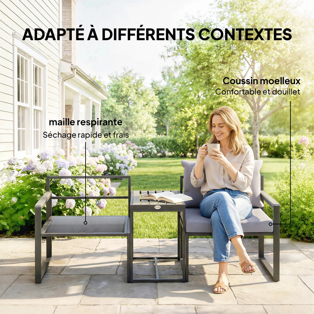 Set salotto giardino 3 pezzi polyrattan grigio ¨C Xylo ¨C 2 poltrone + tavolino con cuscini