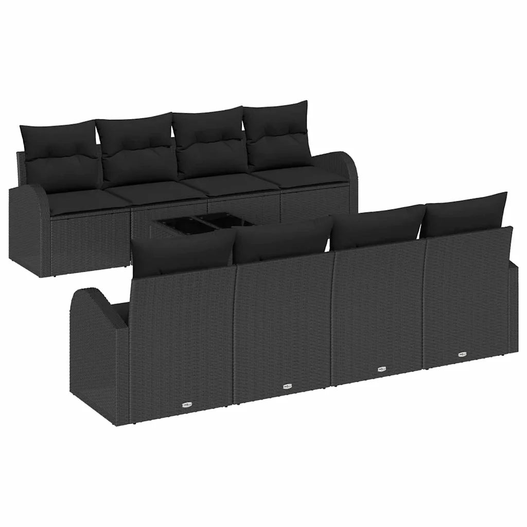 Set Divano da Giardino con archiviazione 9 pcs Nero polyrattan 3354642