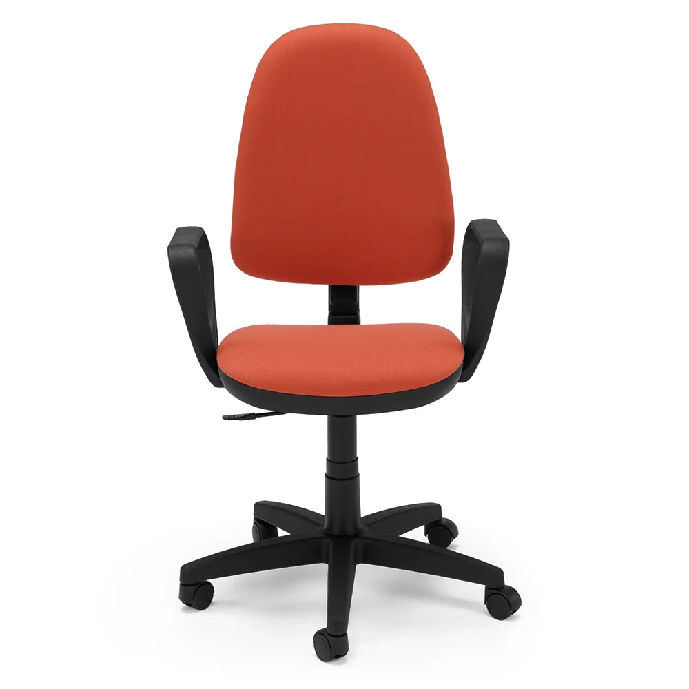 Sedia Girevole da Ufficio MADE IN ITALY America con schienale alto e seduta imbottita, sistema di elevazione regolabile a gas, colore Rosso