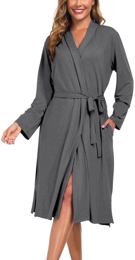 Kimono per donne, abito lungo per camera, leggero, collo V morbido e lunghe maniche, con tasche, adatto per sauna, spa, surf, viaggi, abbigliamento da casa