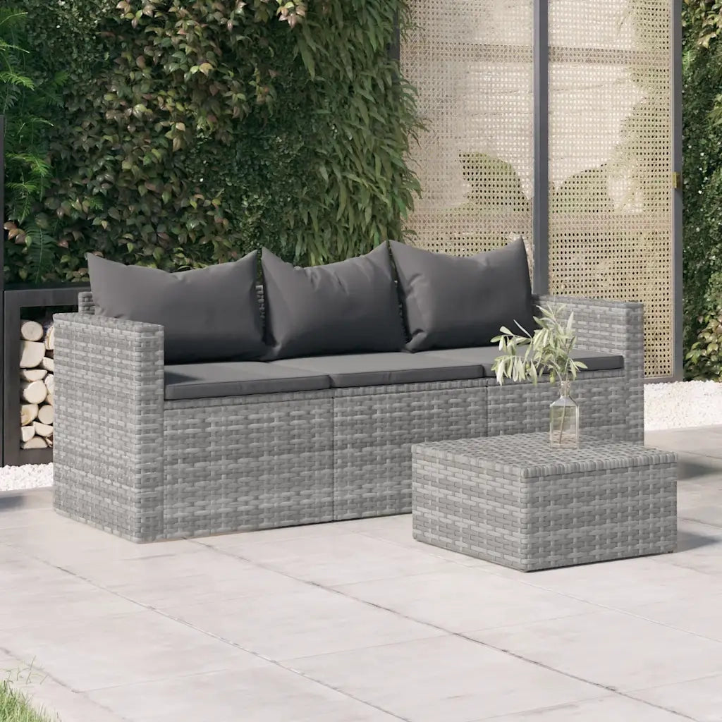 Divano da Giardino a 3 Posti con Cuscini-Sofa da Giardino-Divano da esterno in Polyrattan Grigio 744738