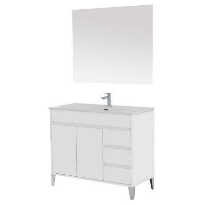 Mobile bagno da terra 100 cm linea Way bianco lucido con specchio e lavabo