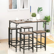 Set tavolo alto con 4 sgabelli, marrone rustico e nero