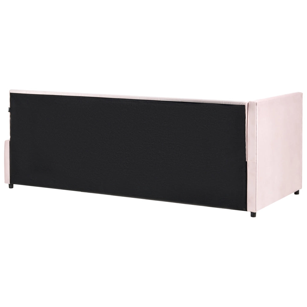 Letto 90 x 200 cm in velluto rosa imbottito elegante rete a doghe gambe in legno