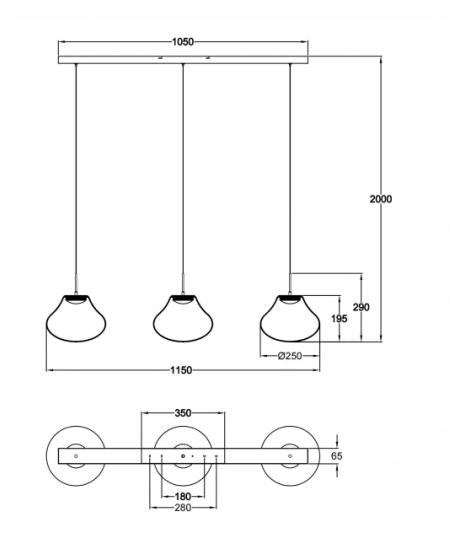 Lampada a Sospensione Deva 42W LED CCT Dimmerabile a step, Struttura in Metallo e Vetro Borosilicato Ambra, IP20 - Deva Collection