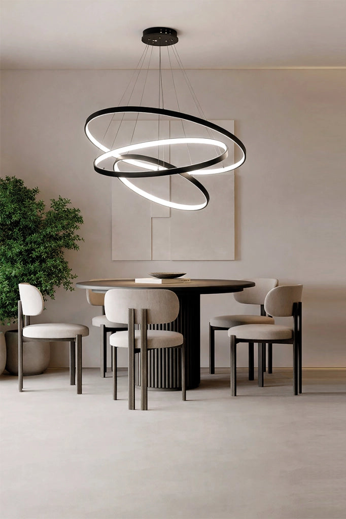ZERUM Sospensione LED 45W 3000K Nero - Lampada Anello in Alluminio IP20 Design Minimale per Ambienti Moderni - Rossini Group