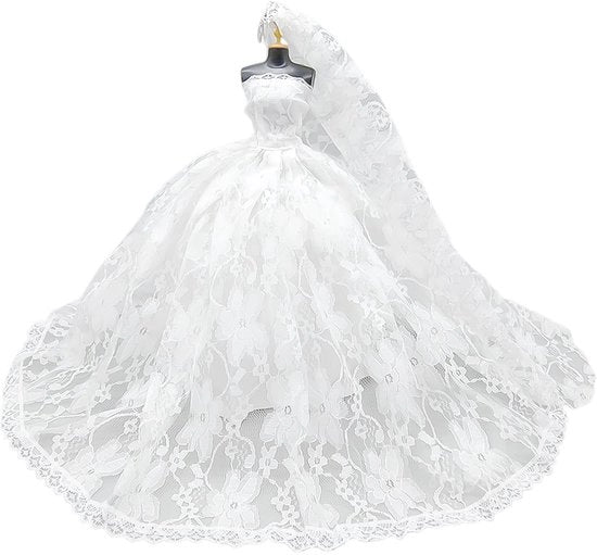 Set di vestiti per bambola - Inclusa sposa e velo - Accessori per bambole - Adatto per bambole da 30 cm - Materiale morbido e resistente