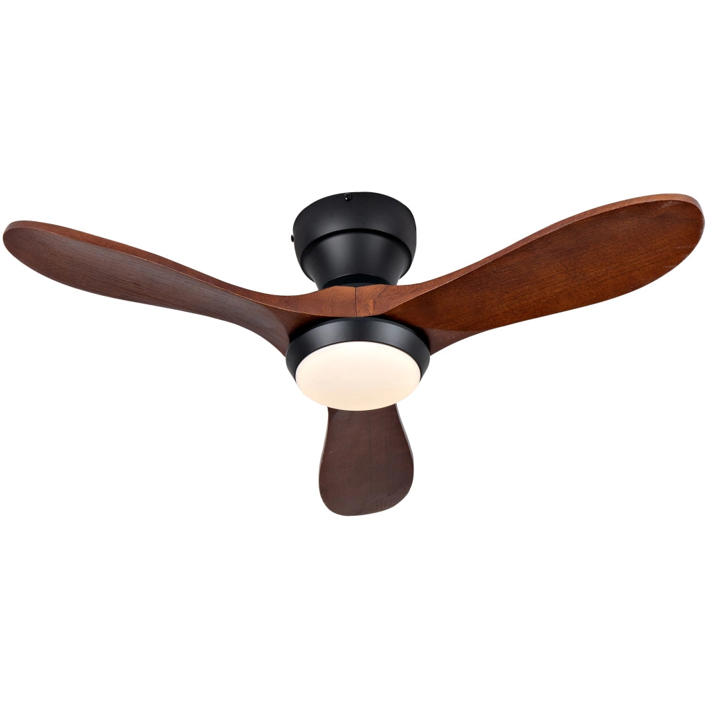 VENTILATORE DA SOFFITTO 91 cm con LED, telecomando, 3 pale in legno massello nero/nocciola