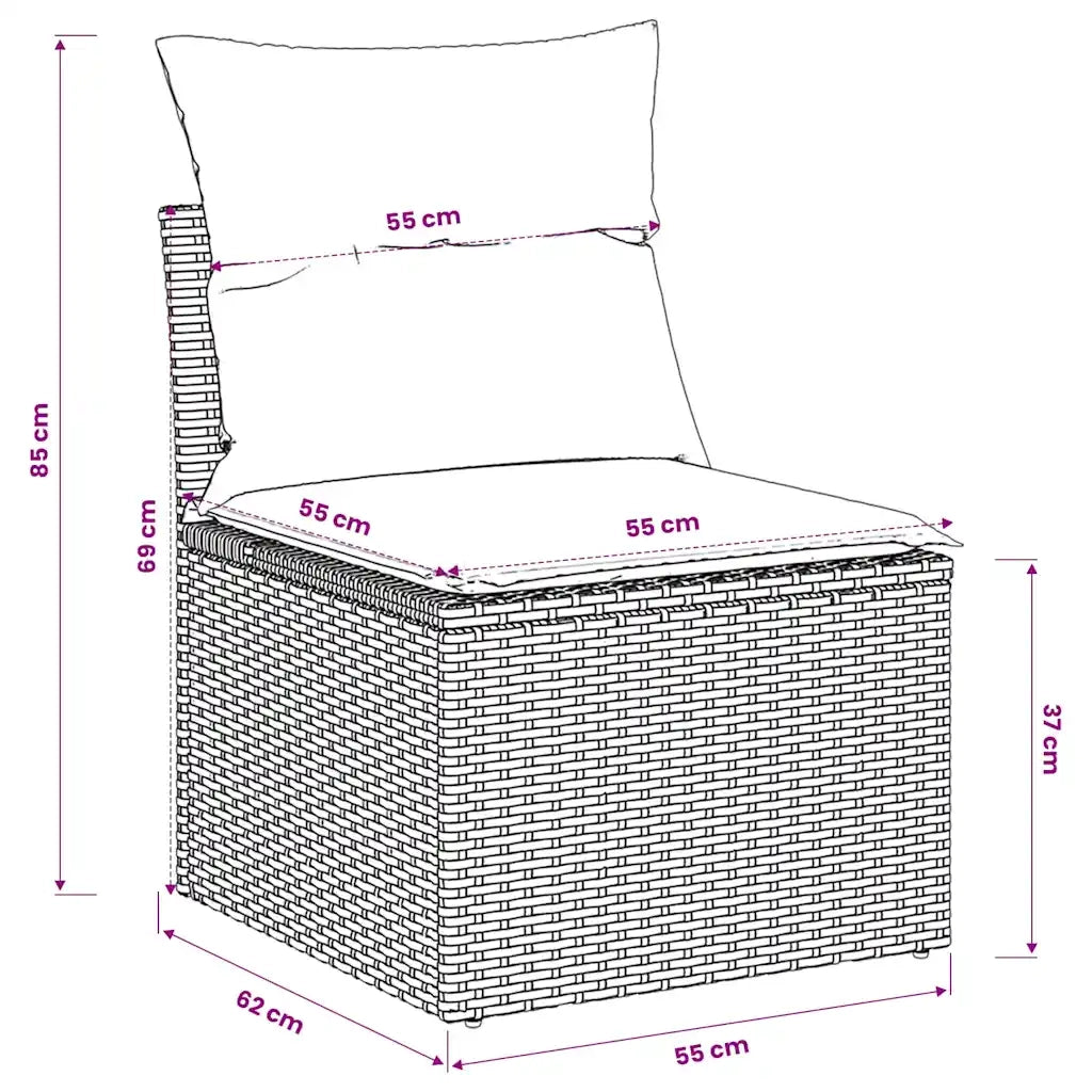 Sedia Giardino Senza Braccioli con Cuscini Beige in Polyrattan