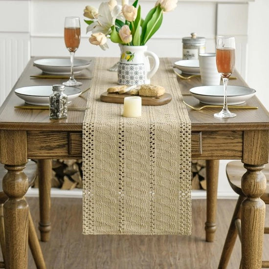 Tavolo da pranzo in tessuto marrone ruvido 30x243 cm per decorazione rustica