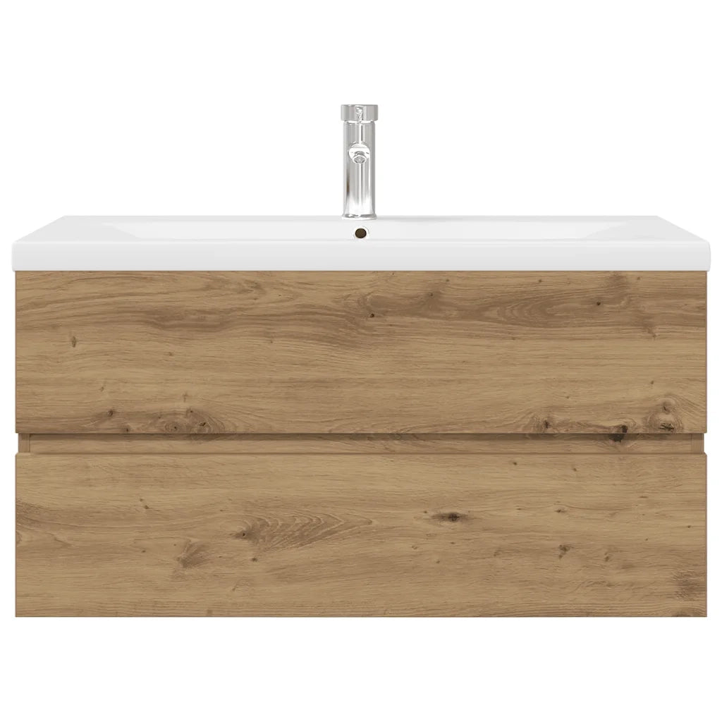 Mobile Bagno con Lavabo Integrato&Rubinetto Rovere Artigianale 3328936