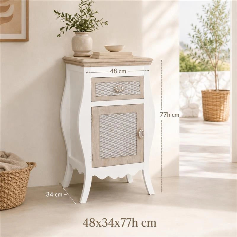 CHARM COMODINO CON CASSETTO E ANTA 48 X 34 X 77 CM COLORE BIANCO E CREMA