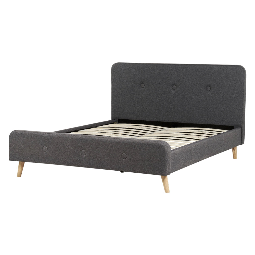 Letto a doghe Tessuto in poliestere grigio scuro Gambe in legno imbottite 160 x 200 cm Design moderno