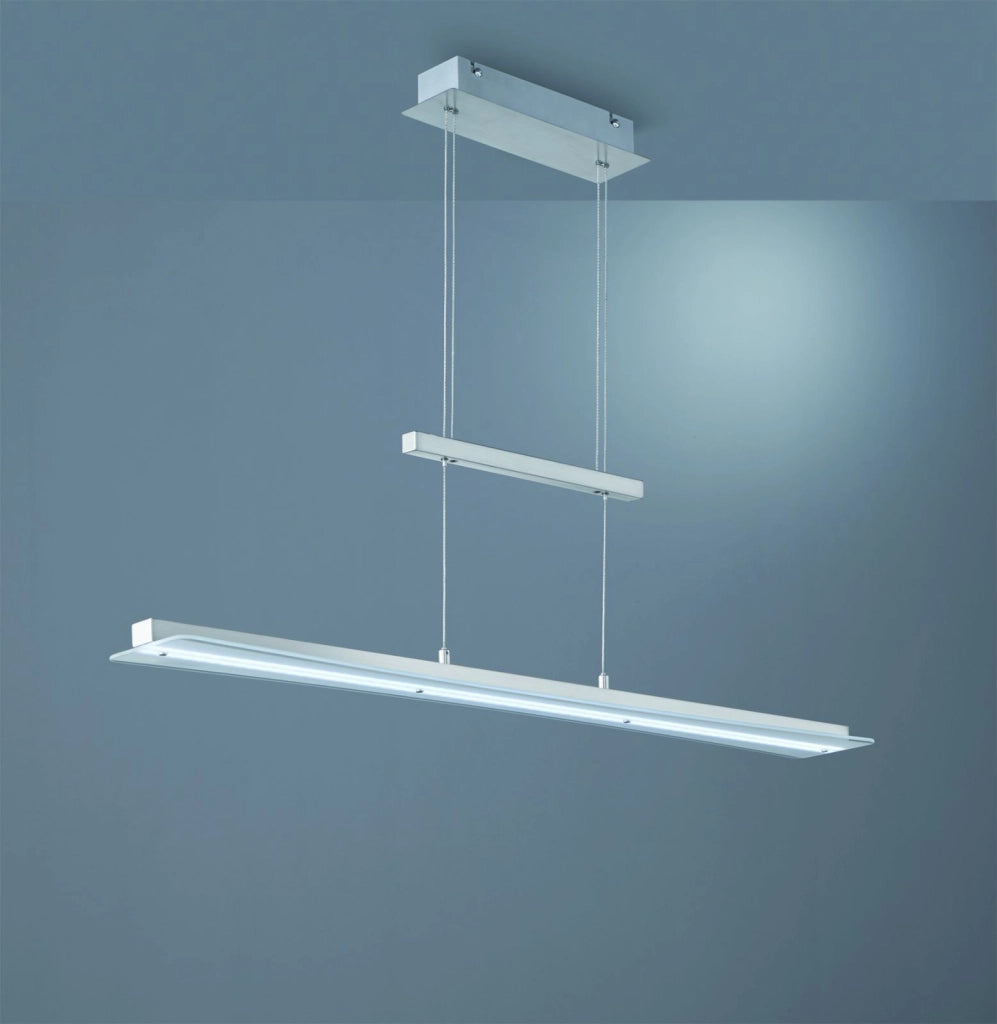 SMASH SOSPENSIONE LED 18W 1980lm, 3000+4000+5000+6500K ACCIAIO SATINATO E VETRO BIANCO REGOLABILE IN ALTEZZA CON TOUCH DIMMER L. 100CM