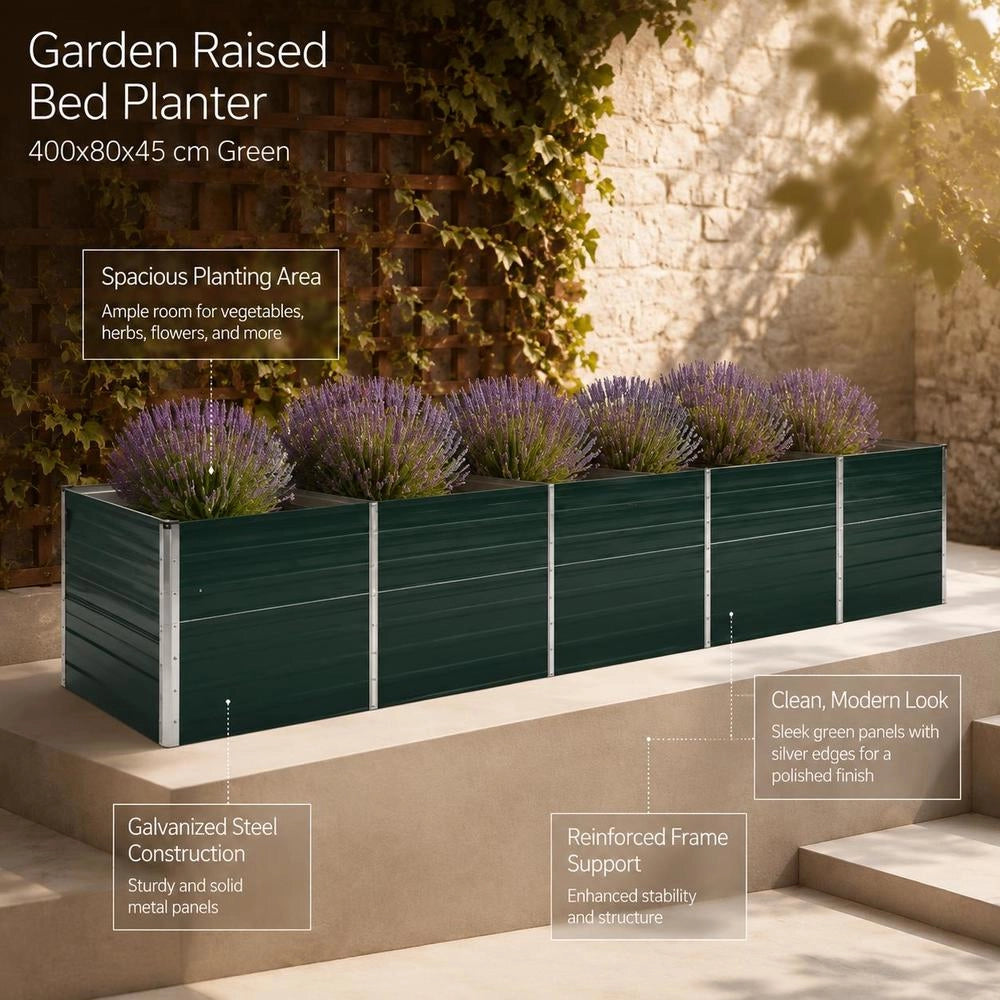 Garden Raised Bed Galvanized Steel 400x80x45 Cm Green