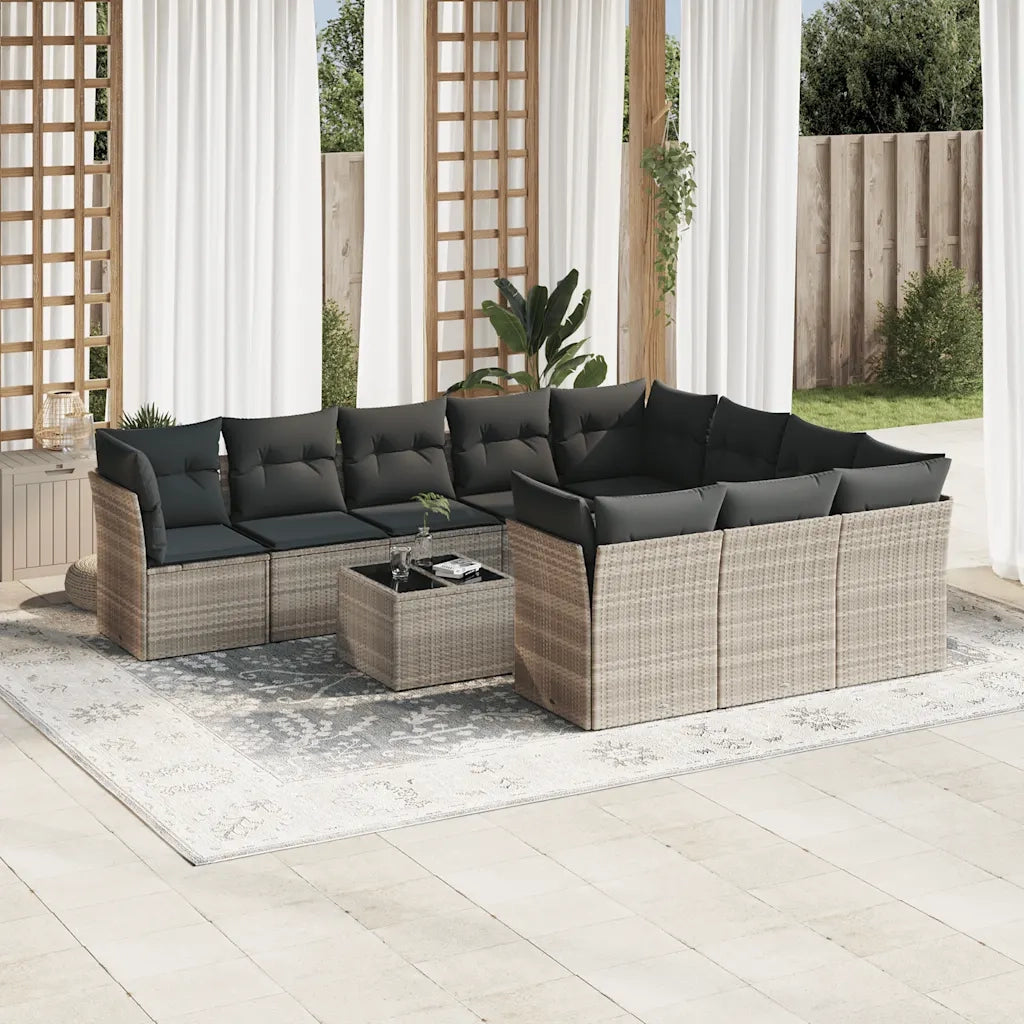 Set Divani da Giardino 11 pz con Cuscini in Polyrattan Grigio