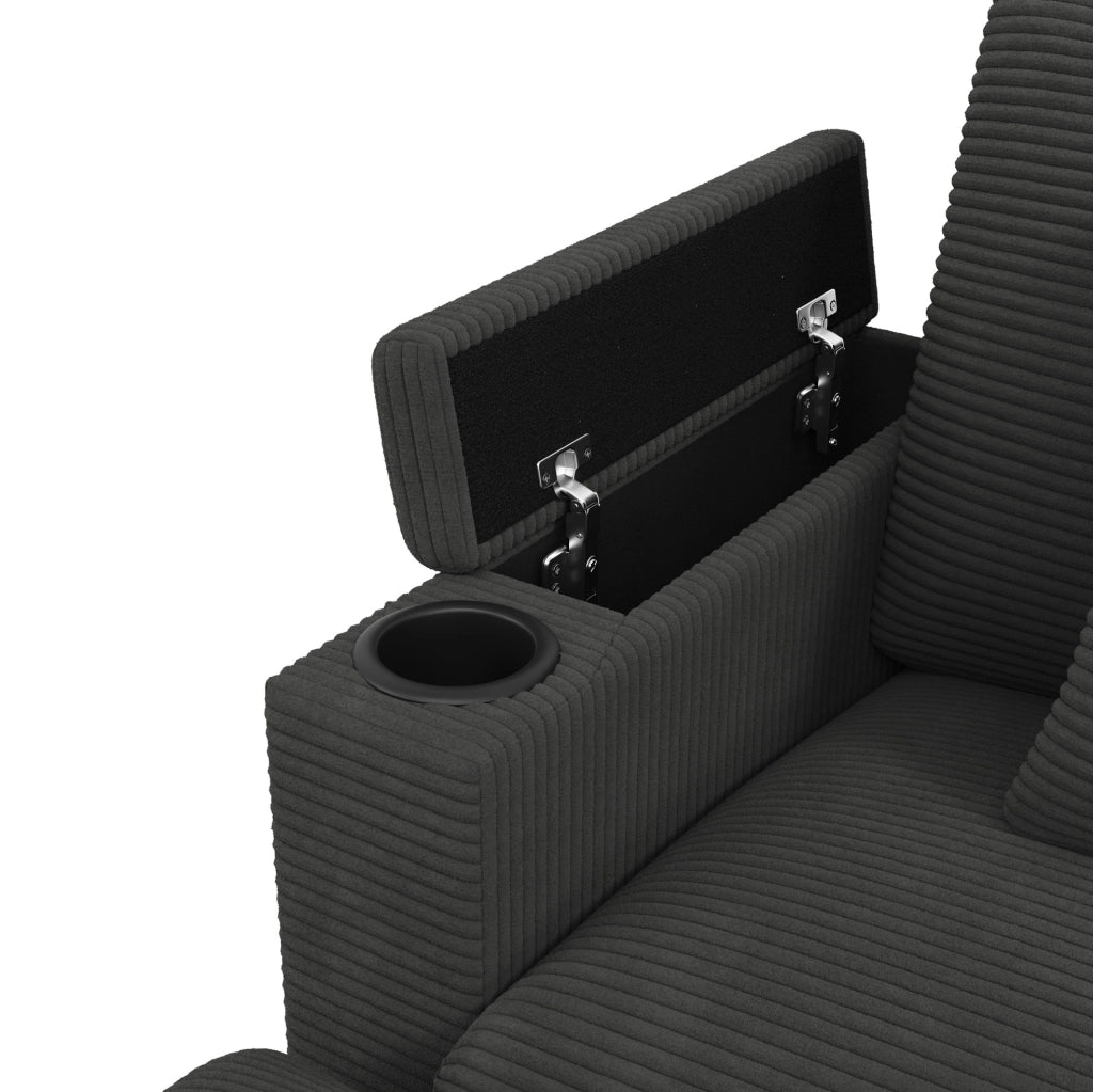 Divano modulare a U in velluto a coste con porte USB, vano contenitore e portabicchieri integrati