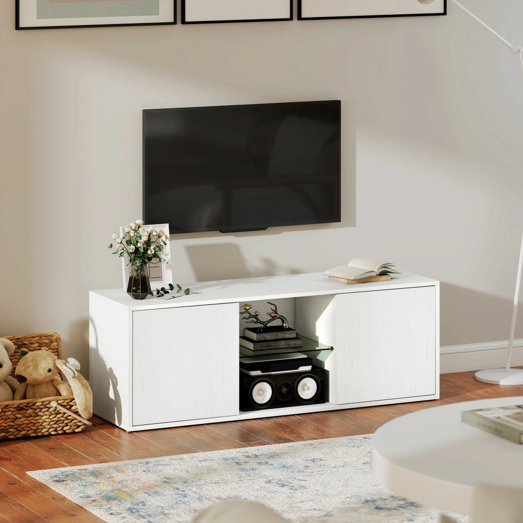 Mobile TV Sospeso o a Terra ¨C Xylo ¨C Bianco con Ante Soft Close, Vetro, fino 55 Pollici