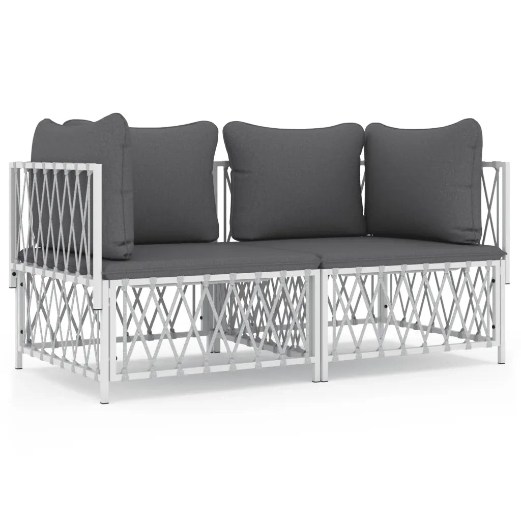 Set Salotto da Giardino 2 pz | Set di Mobili da Esterno con Cuscini in Acciaio Bianco