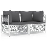 Set Salotto da Giardino 2 pz | Set di Mobili da Esterno con Cuscini in Acciaio Bianco
