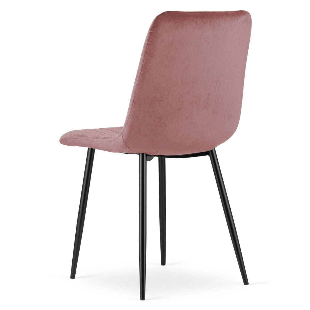 Sedia Lava in velluto rosa con gambe in metallo nero