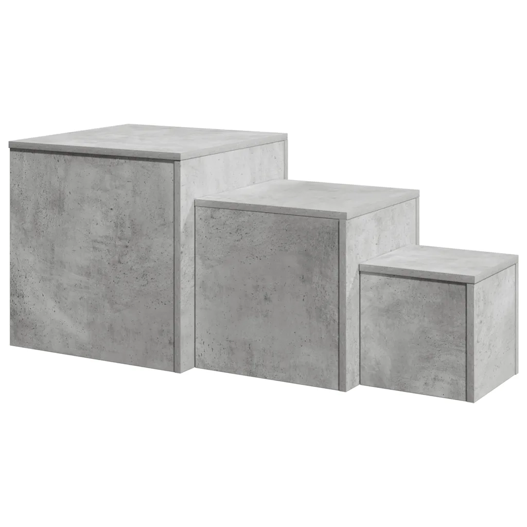 Tavolini 3 pz | Tavolo laterale Grigio Cemento in Truciolato