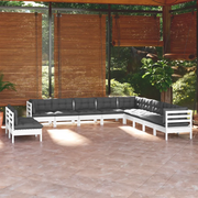 Set Divani da Giardino 11 pz con Cuscini Bianchi Legno di Pino 3096852