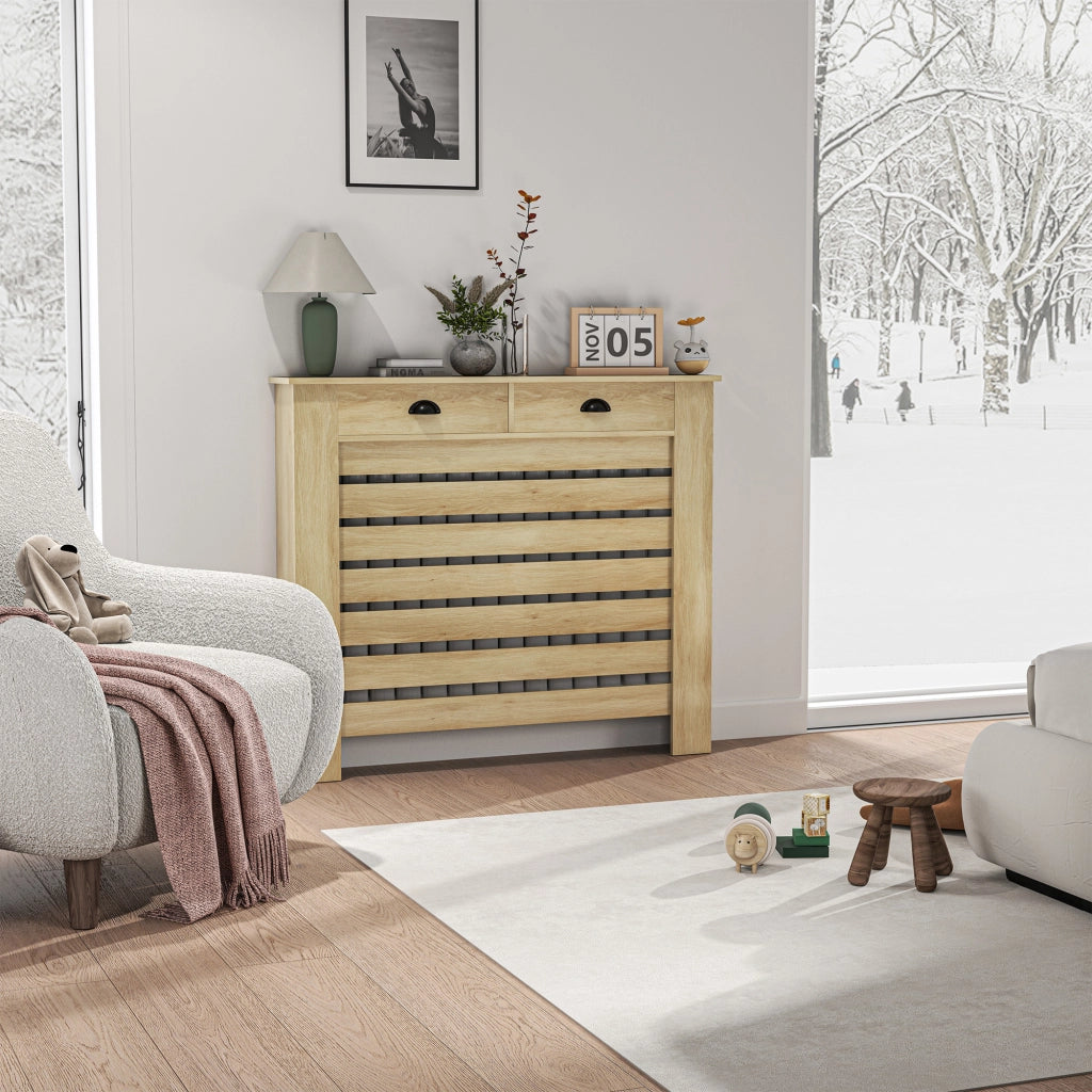 Coperchio radiatore con 2 cassetti in legno ¨C zephmum ¨C quercia 111x19x95.5 cm