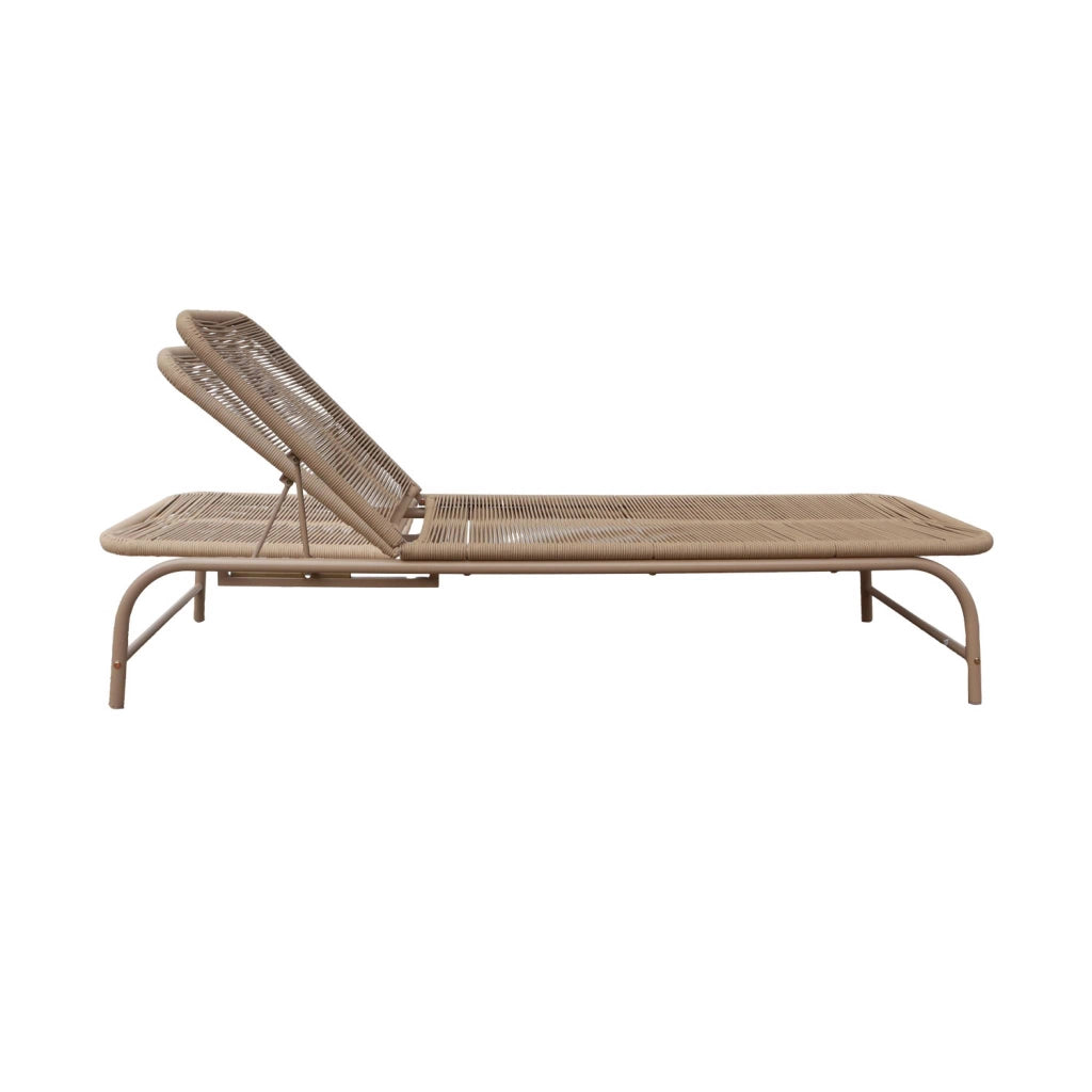Set 2 lettini prendisole in acciaio e corda multiposizione, beige