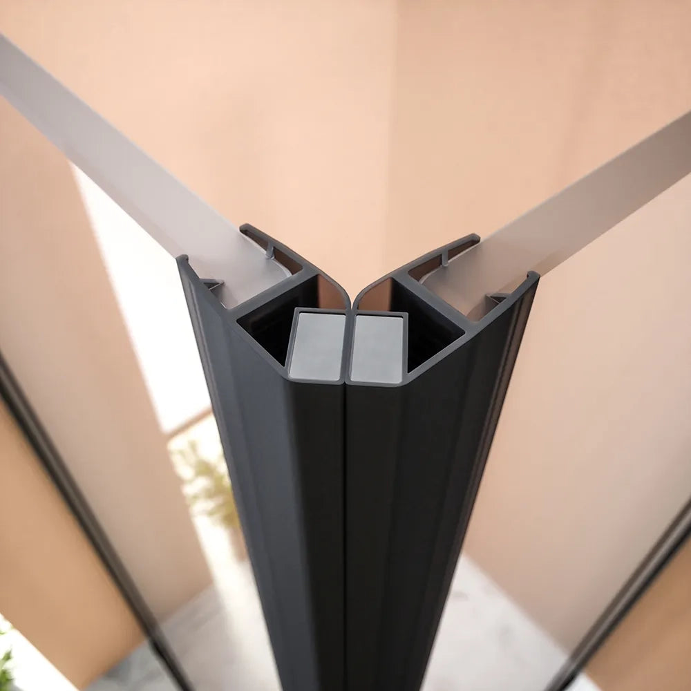 Box doccia angolare 100x90cm doppia anta a libro profili nero opaco e vetro da 8mm trasparente h195 | Fiji