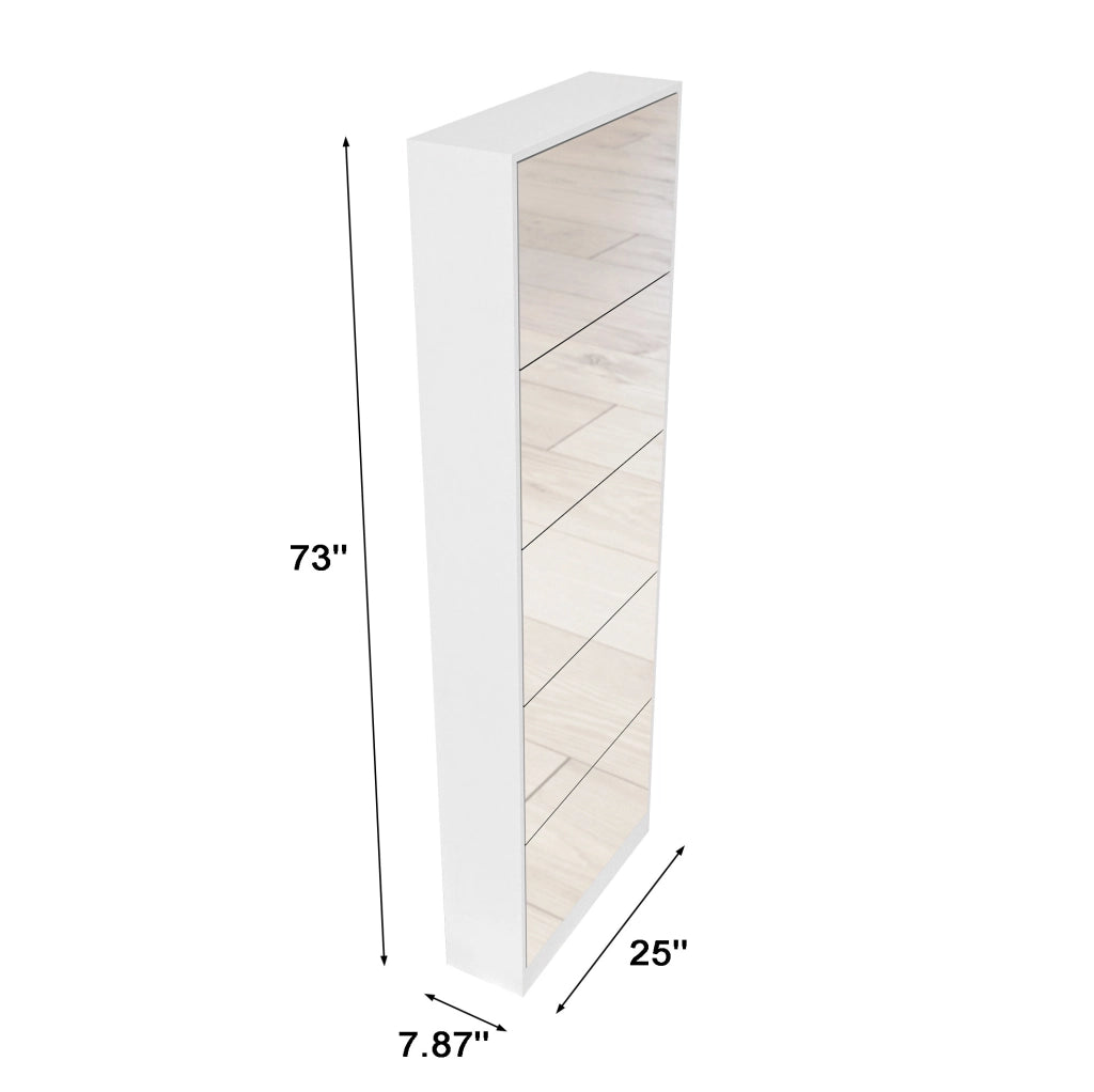 Scarpiera sottile con specchio a figura intera 185 cm in MDF bianco