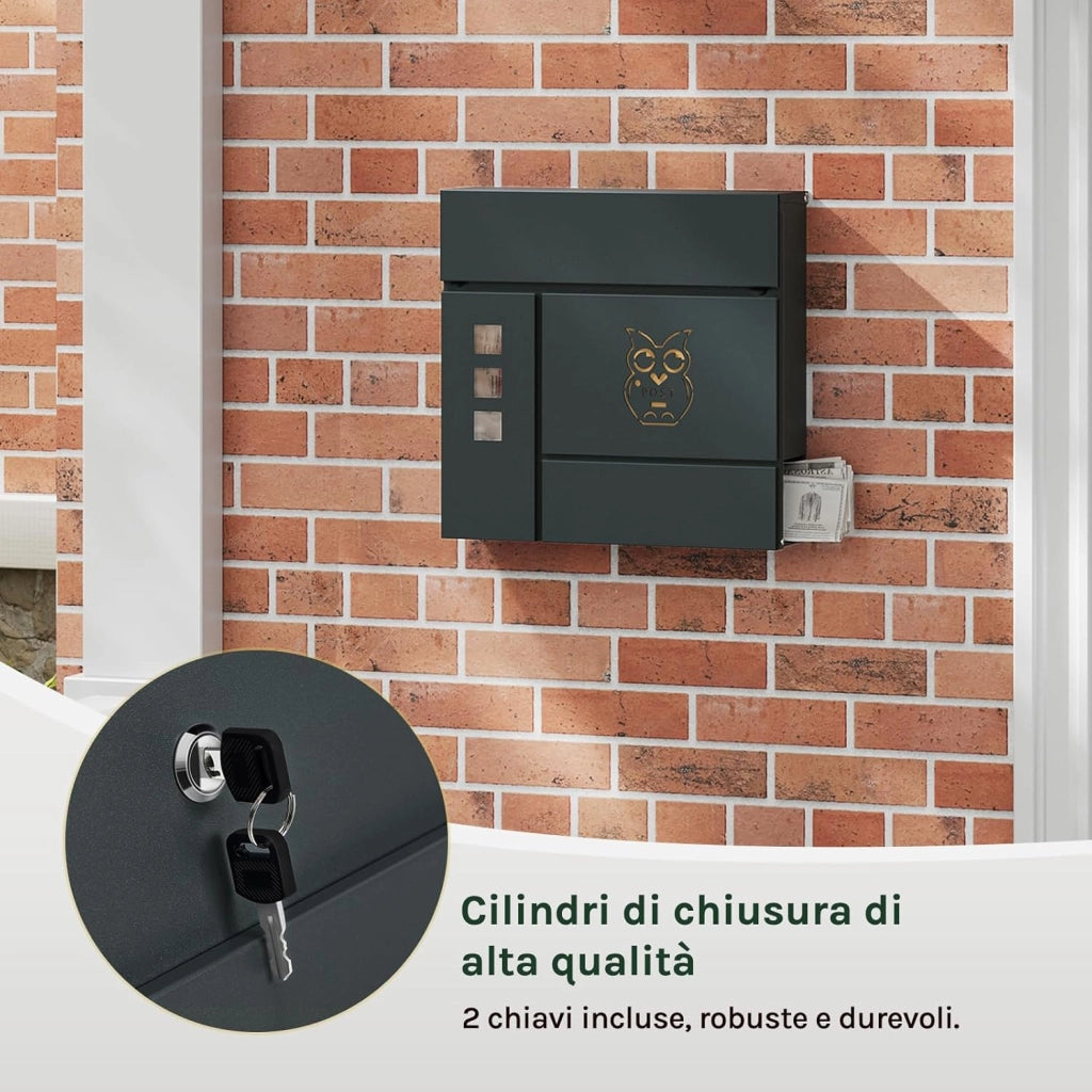 Cassetta per Lettere, con Serratura, Finestre di Visualizzazione, Fessura 33,8x3 cm, Coperchio Incernierato, Scomparto per Giornali, 37x10,5x37 cm, Antracite