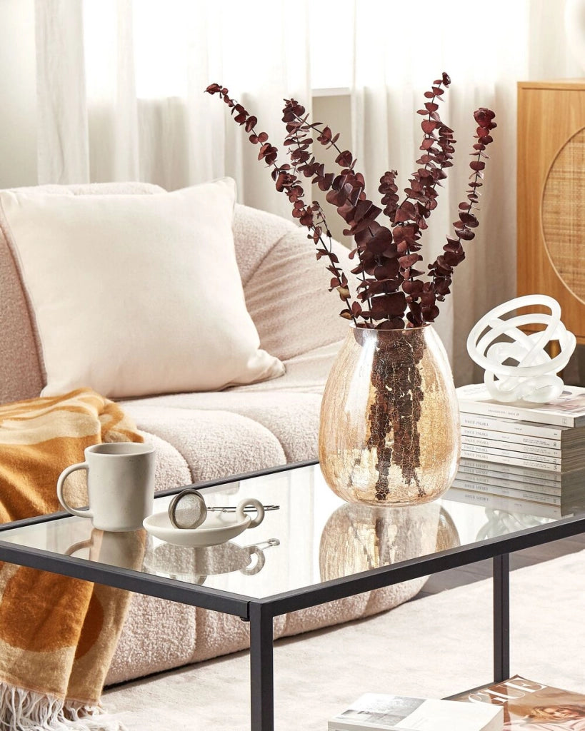 Vaso di fiori in vetro di colore beige effetto lucido 22 cm stile moderno centrotavola soggiorno