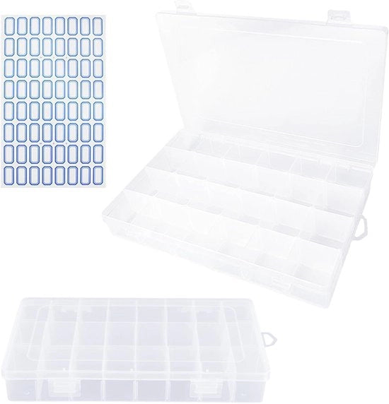 Assortimenti in scatola da 2 pezzi - Dozzina di classificazione per piccoli componenti con 24 contenitori - Scatola di plastica per archiviazione con contenitori regolabili per perle, orecchini e viti