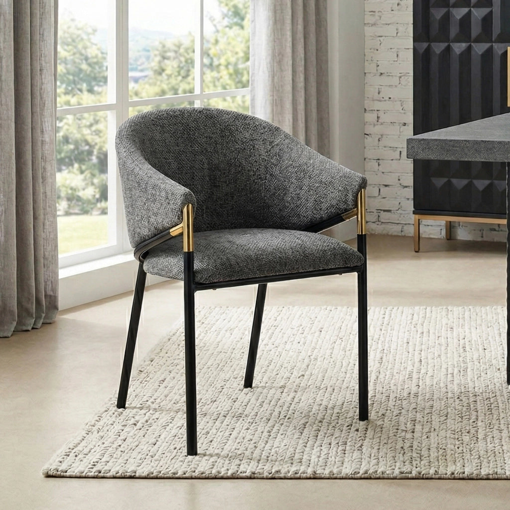 Sedie da Pranzo con Braccioli ¨C MINIMAL ¨C Velluto Grigio, Gambe in Metallo Dorato, Set 2 Pezzi